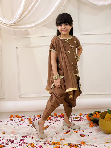 KID1 Dilkudi High Low Kurti Dhoti Set Brown