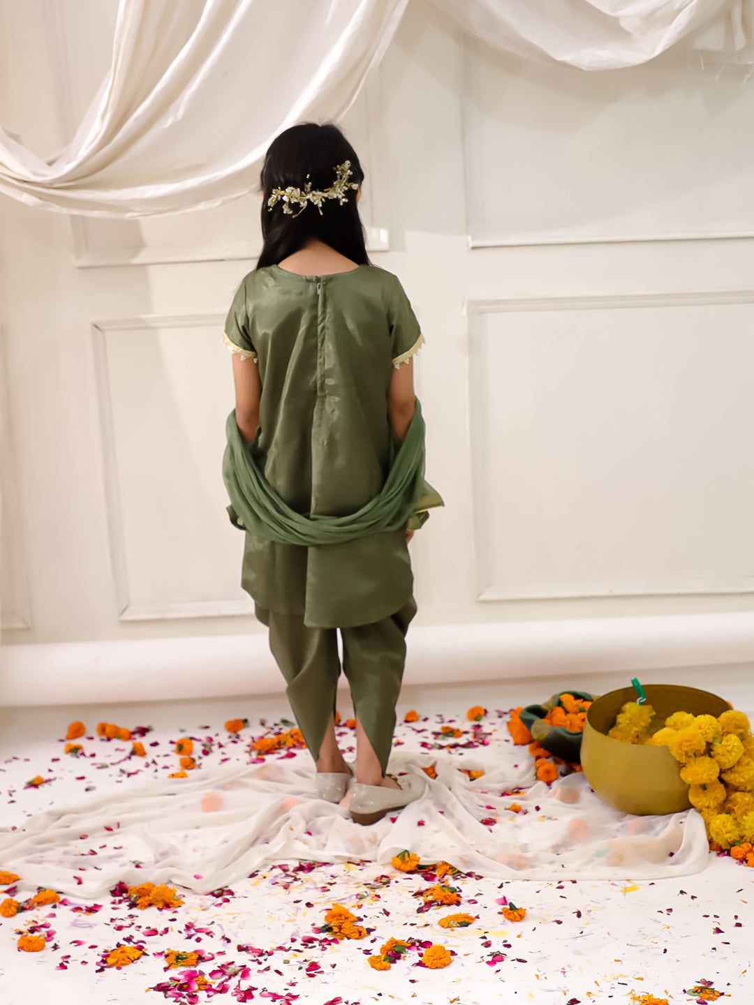 KID1 Dilkudi High Low Kurti Dhoti Set Green