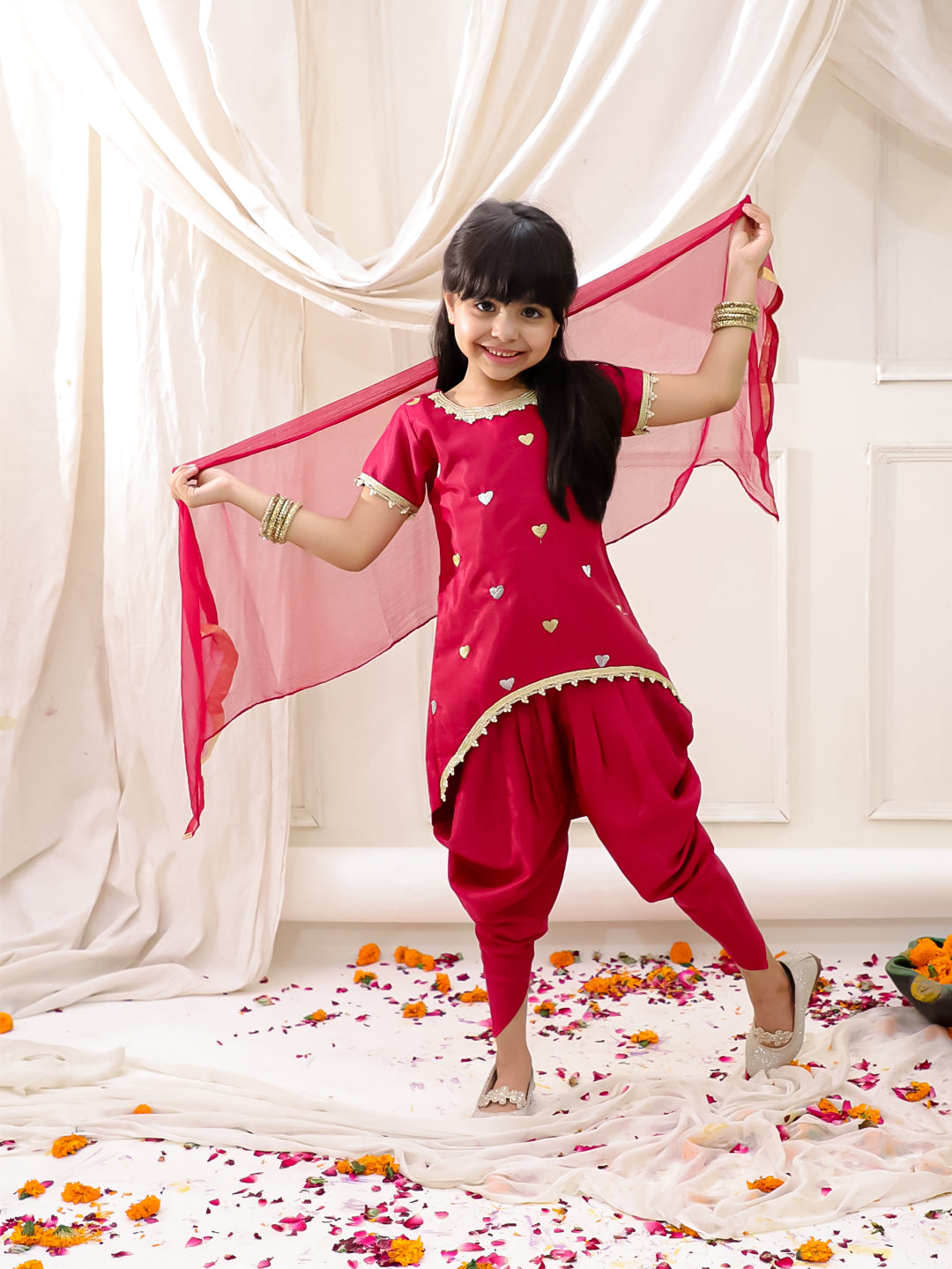 KID1 Dilkudi High Low Kurti Dhoti Set Pink