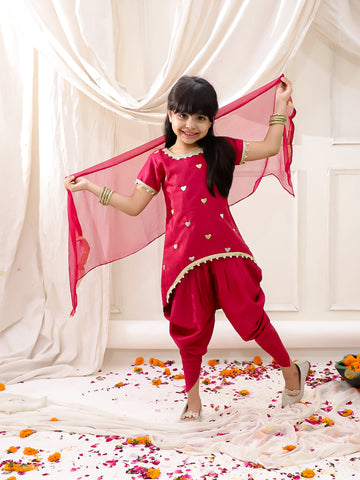 KID1 Dilkudi High Low Kurti Dhoti Set Pink
