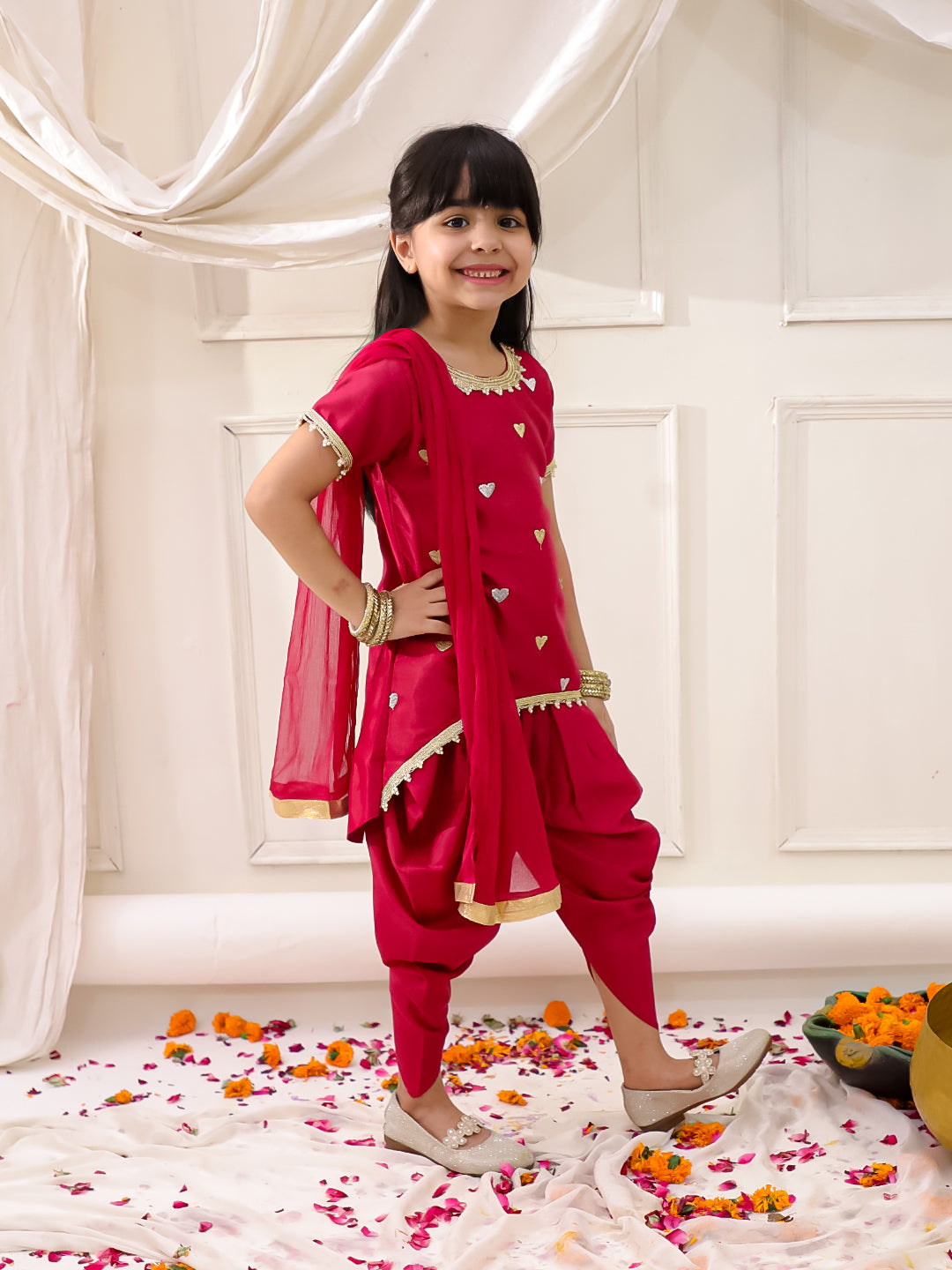 KID1 Dilkudi High Low Kurti Dhoti Set Pink