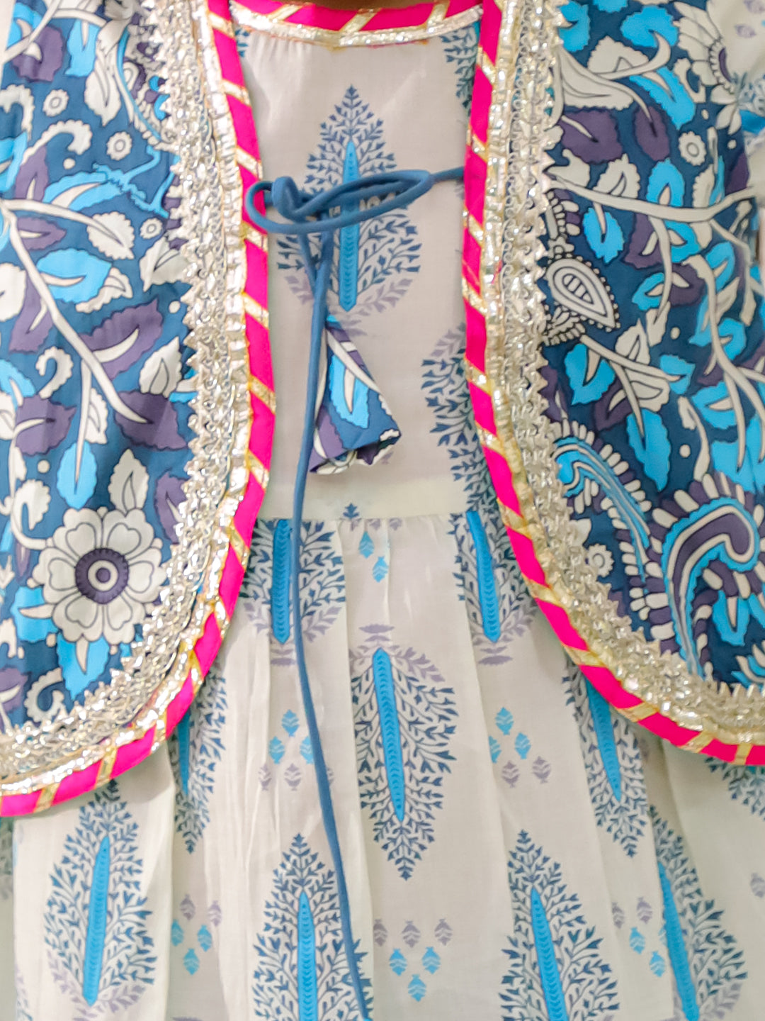 KID1 Madhubani Print Kurti Dhoti With Jacket Blue