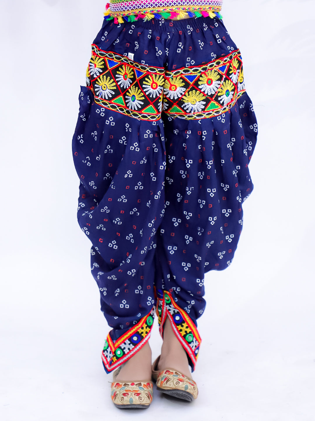 Kid One Navratri Printed Cotton Top Dhoti With Cap Set For Girls Blue