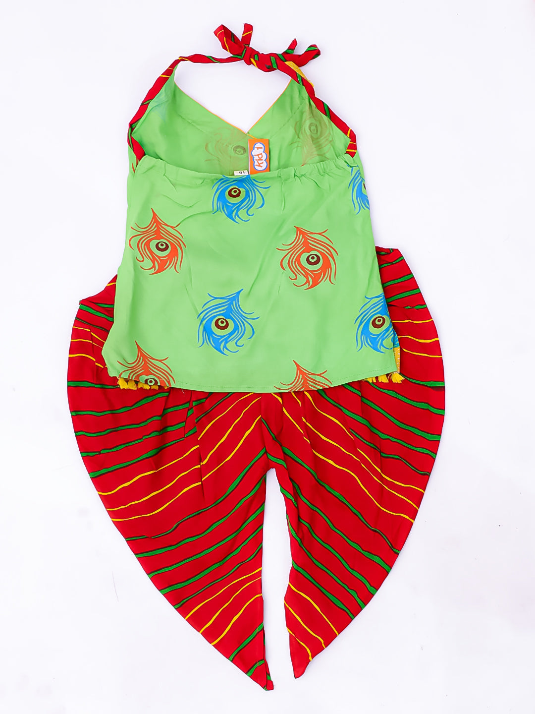 KID1 Mor Pankhh Halter Neck Kurti Dhoti Green