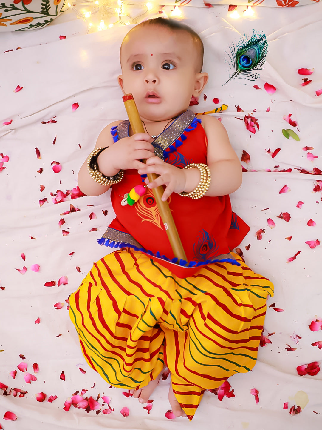 KID1 Mor Pankhh Halter Neck Kurti Dhoti Red