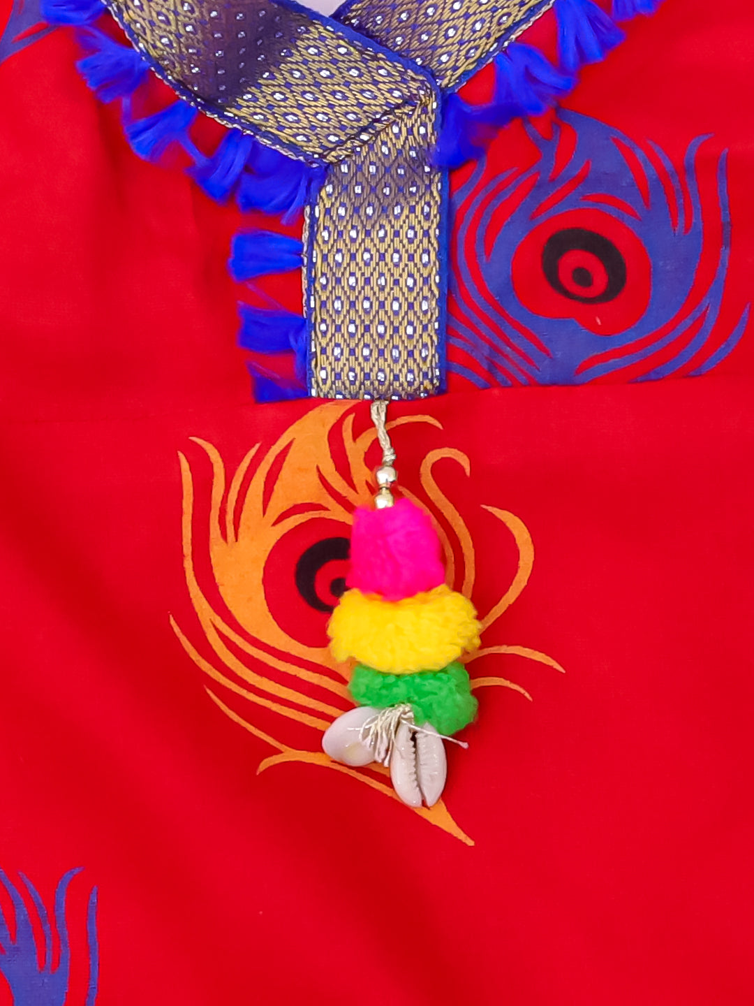 KID1 Mor Pankhh Halter Neck Kurti Dhoti Red