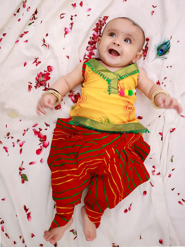 KID1 Mor Pankhh Halter Neck Kurti Dhoti Yellow