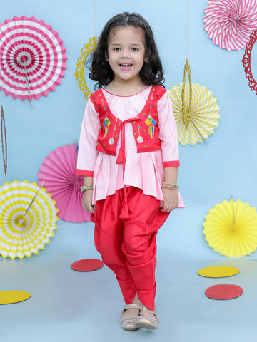 KID1 Utsavv Embroidered High Low Peplum Top With Dhoti Red