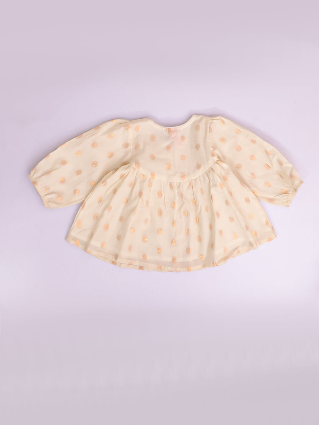 Kid One Full Sleeves Lurex Cotton Baby Frock Offwhite