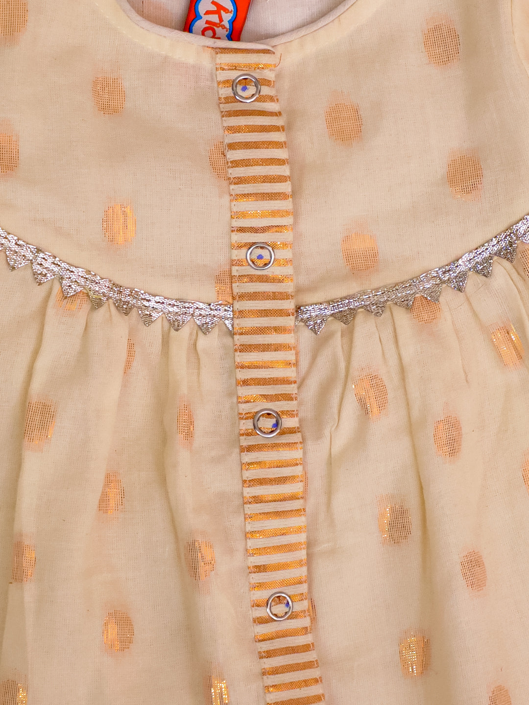 Kid One Full Sleeves Lurex Cotton Baby Frock Offwhite