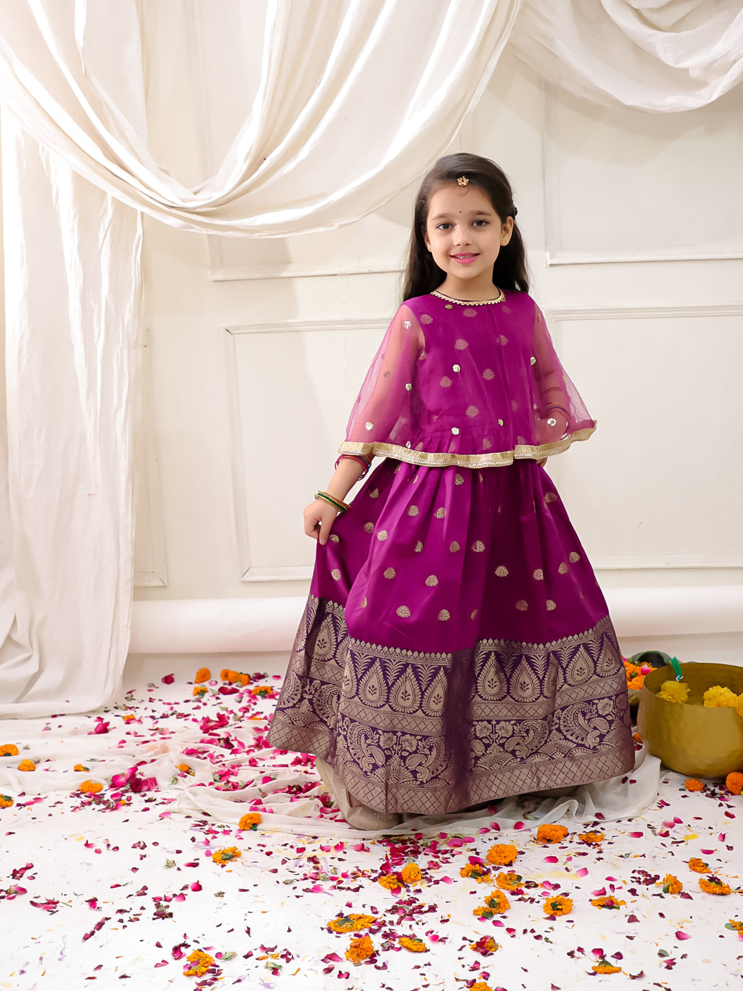 KID1 Sequins Cape Gown Pattu Purple