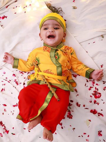 KID1 Mor Pankhh Kanha Angrakha Dhoti Set Yellow