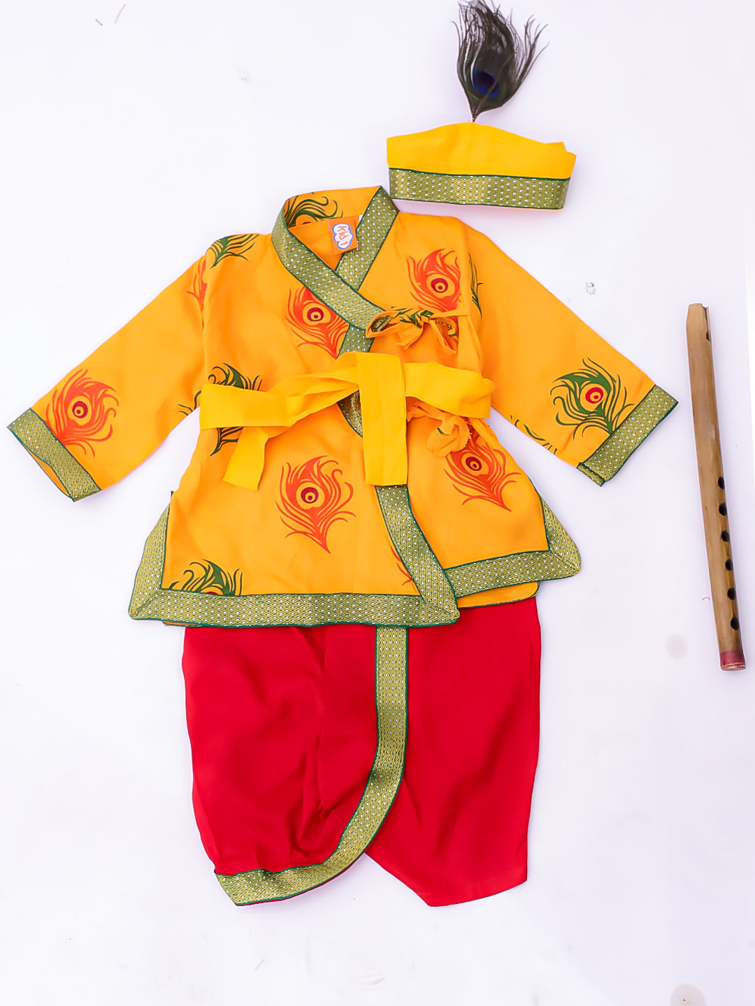 KID1 Mor Pankhh Kanha Angrakha Dhoti Set Yellow