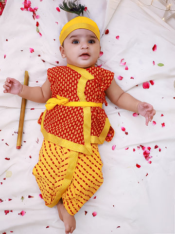KID1 Traditional Printed Krishnaa Set Red