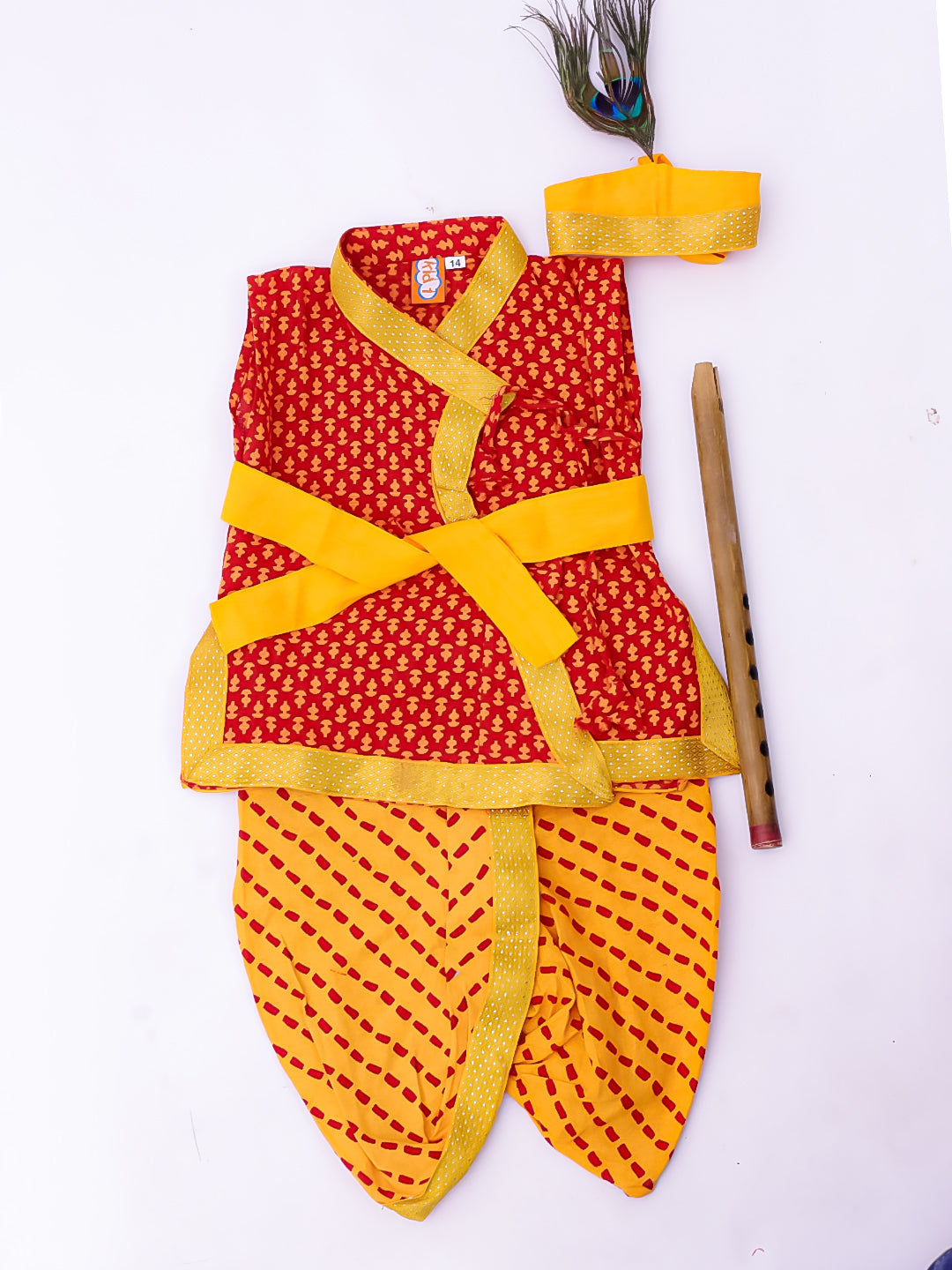 KID1 Traditional Printed Krishnaa Set Red