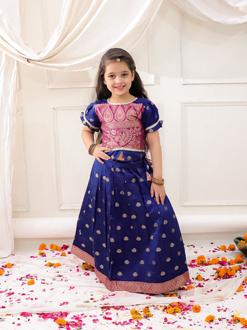 KID1 Twinkle Pattu Lehenga Choli Set Navy Blue