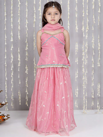 KID1 Noor Embroidery Backless Choli With Lehenga And Dupatta Pink