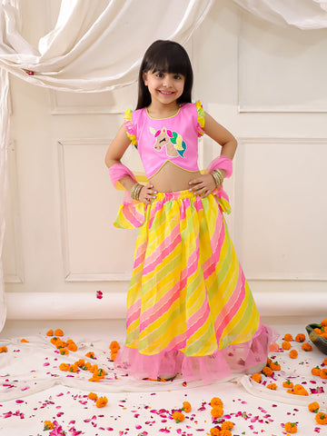 KID1 Unicorn Lehenga Choli with Dupatta Pink