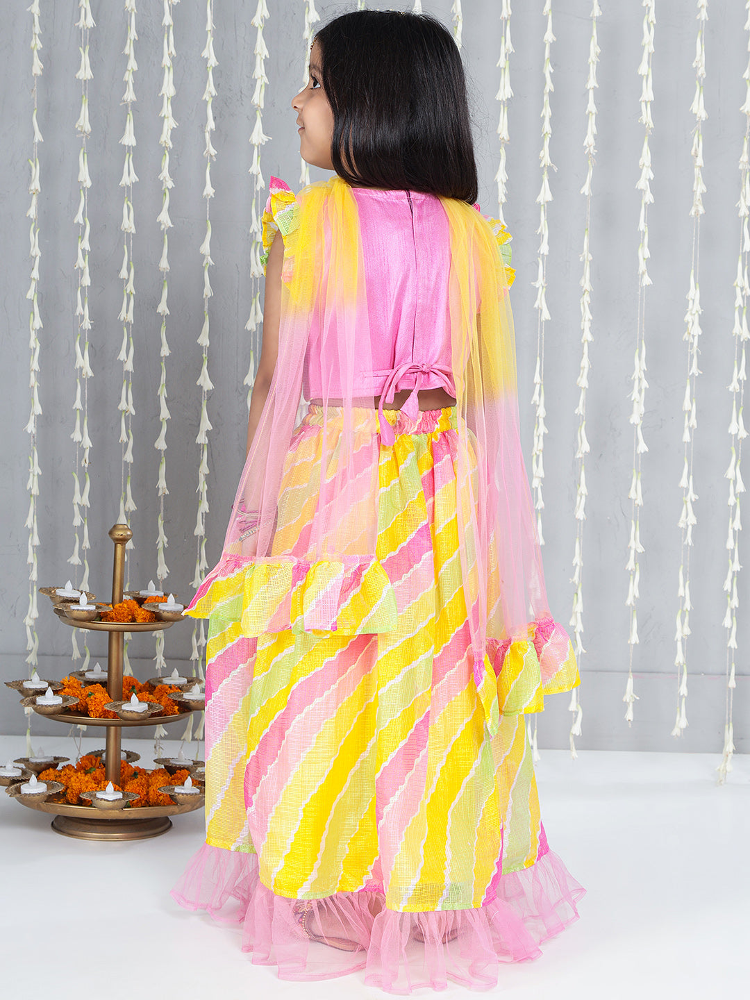 KID1 Unicorn Lehenga Choli And Dupatta For Girls With Attached Jacket Kurta Dhoti For Boys - Pink & White