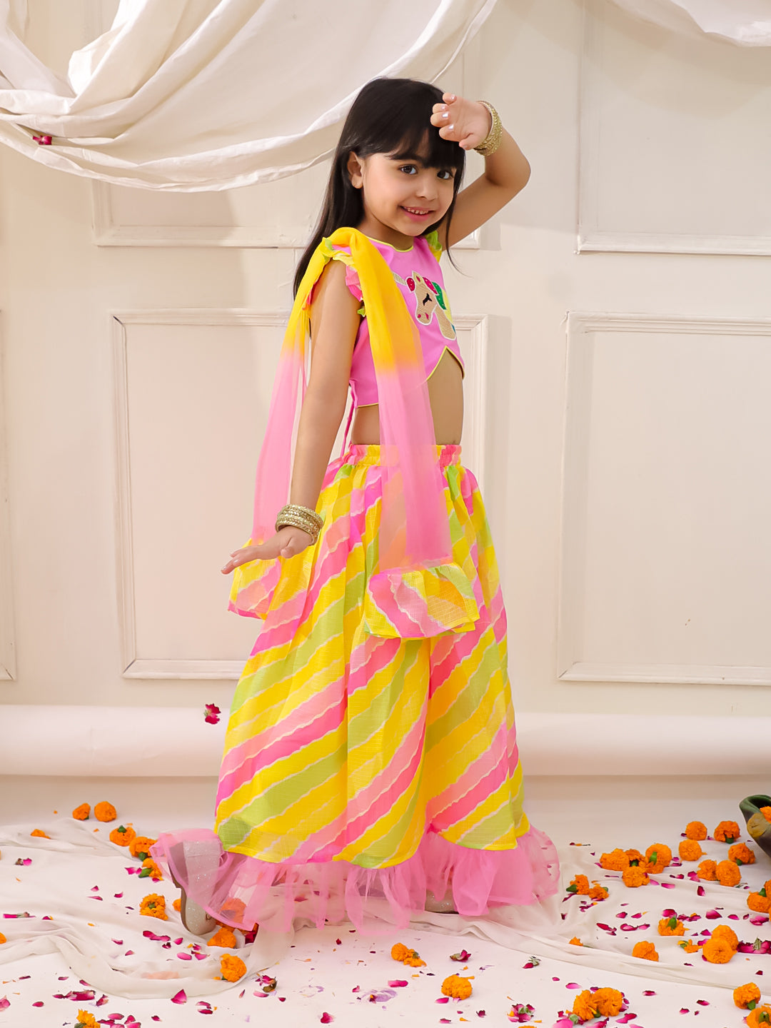 KID1 Unicorn Lehenga Choli with Dupatta Pink