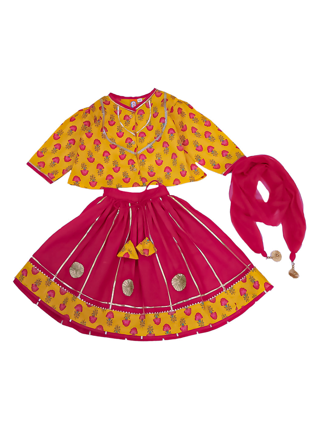 Kid One Princess Lehenga Choli With Dupatta For Girls With Printed Kurta Pajama Set For Boys - Musturd