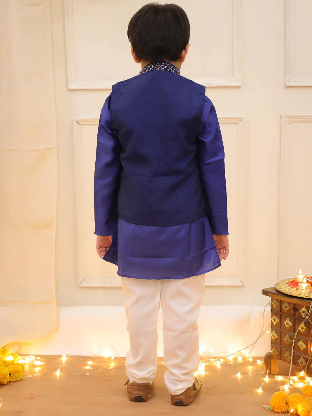 KID1 Nytara Boys Kurta Pyjama With Jacket Set Navy Blue