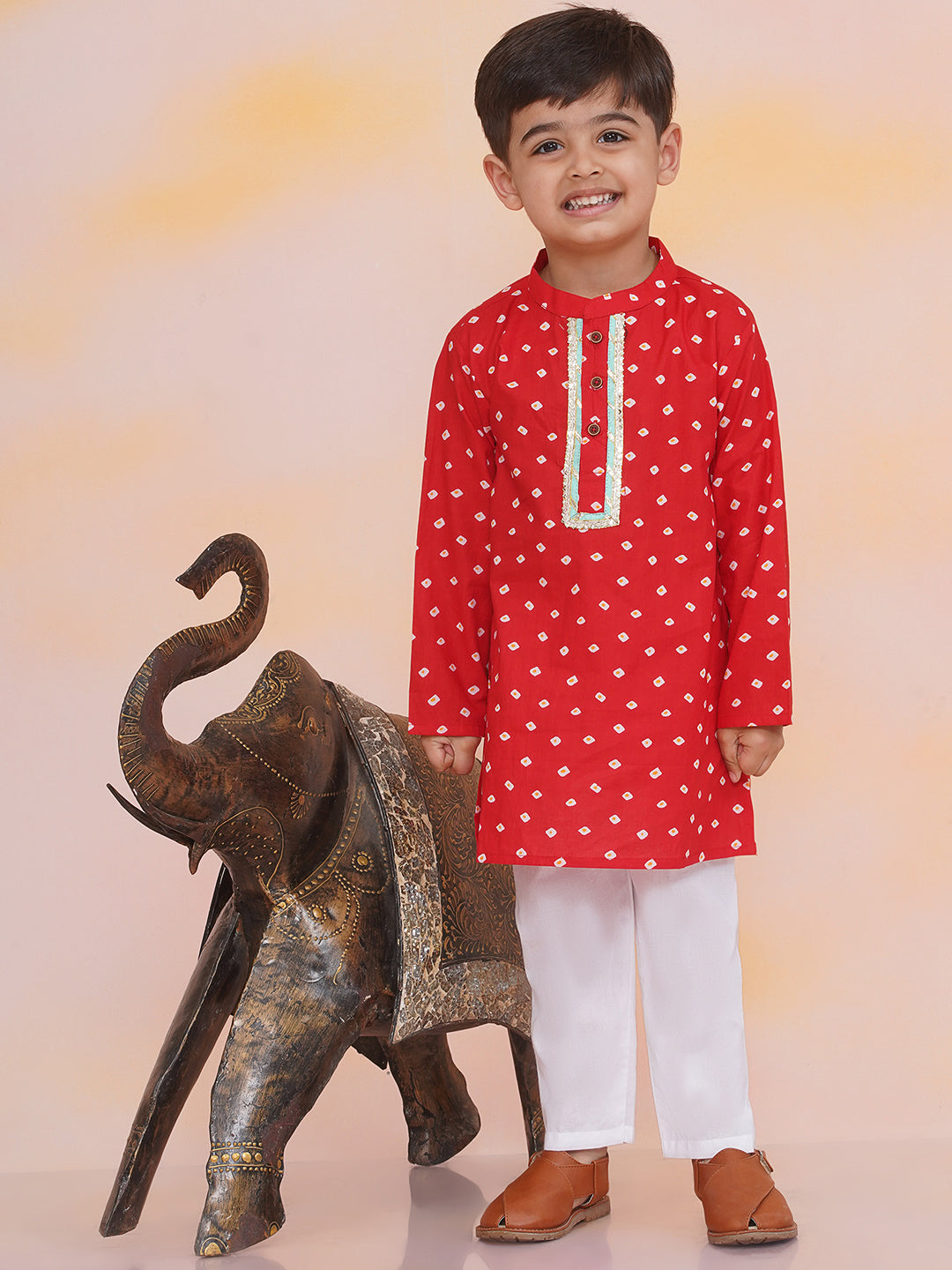 KID1 Aisha Bandhani Sharara Set For Girls With Chandaa Bandhani Kurta Pyjama For Boys - Black & Red