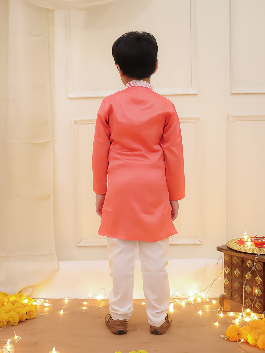 Samar Silk Attached Jacket Kurta Pyjama Peach