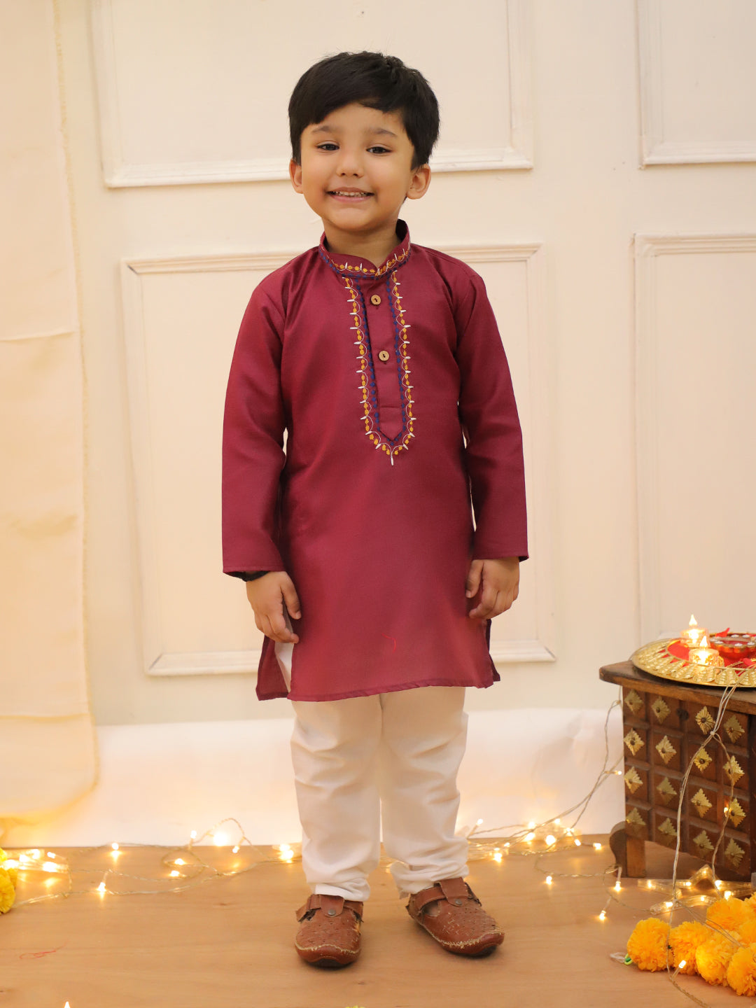 KID1 Embroidered Kurta and Pyjama Set Maroon