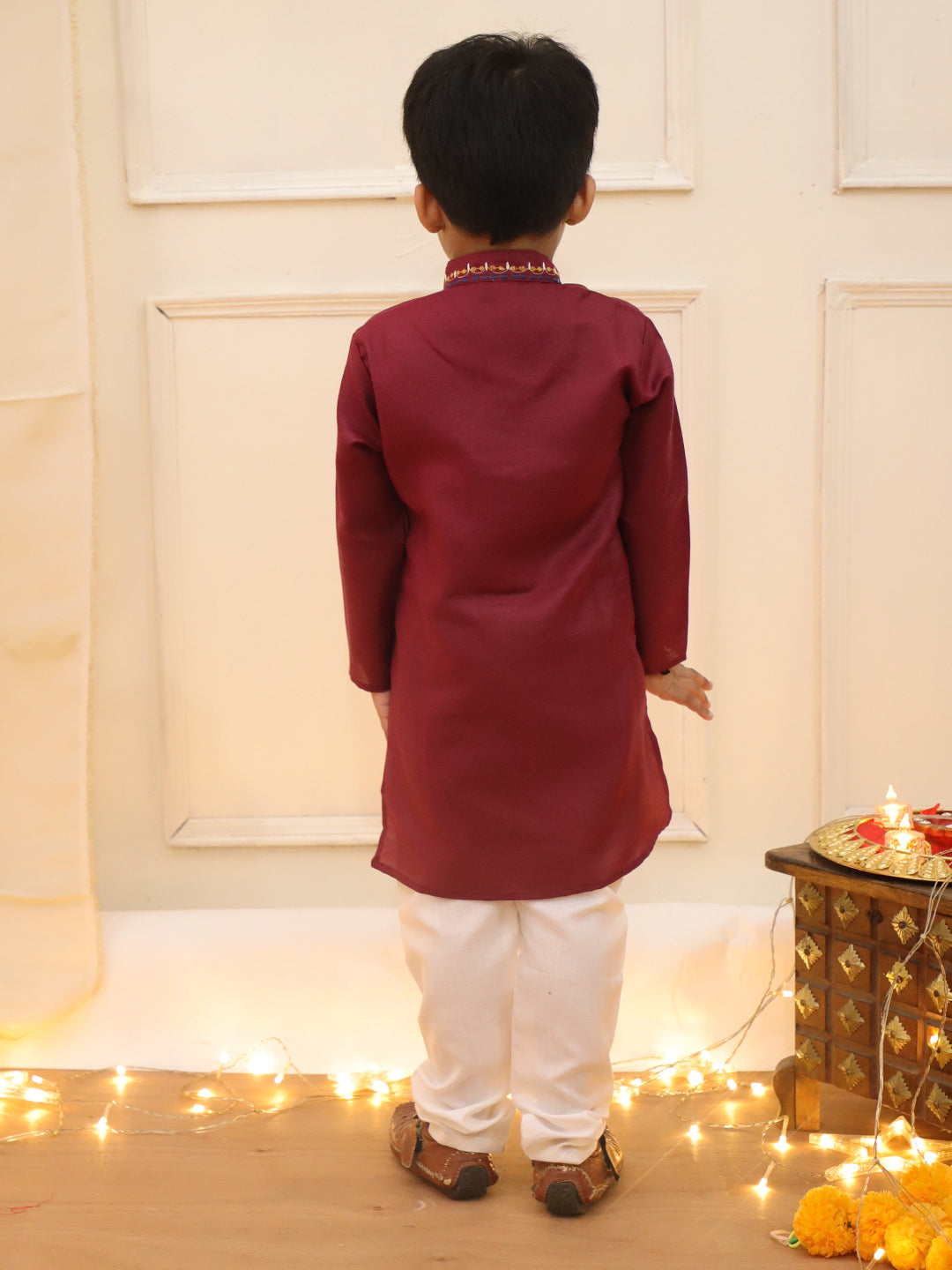 KID1 Embroidered Kurta and Pyjama Set Maroon