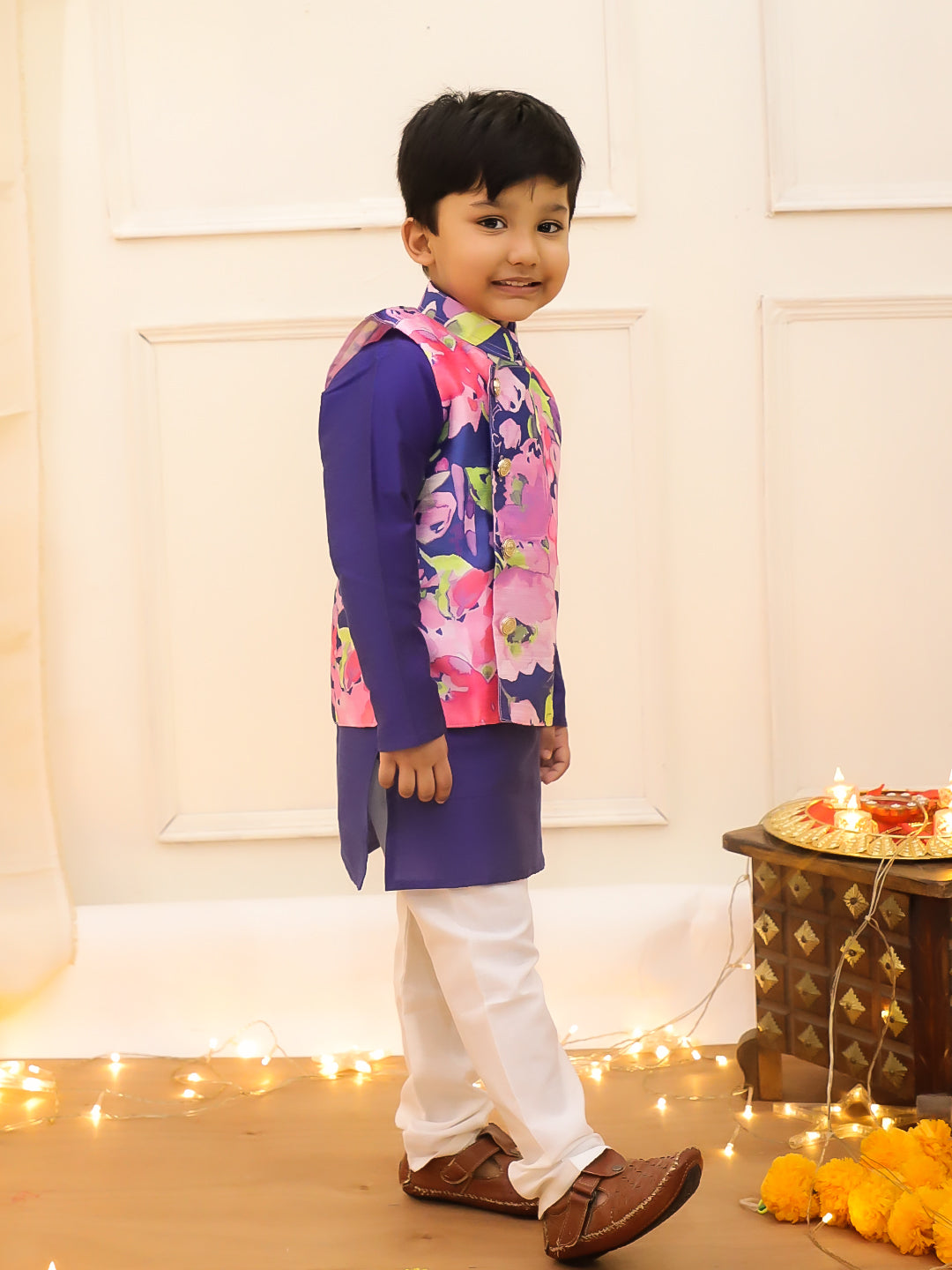 KID1 Spring Floral Jacket Kurta Pyjama Blue