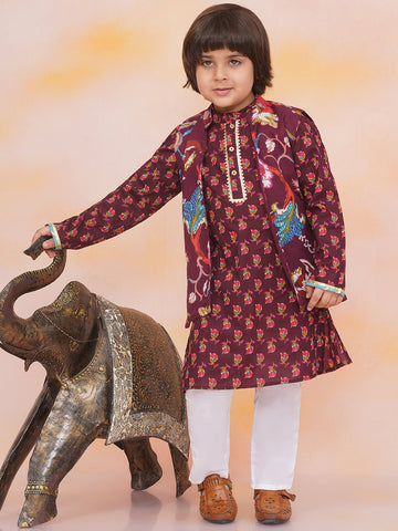 KID1 Nawab Long Jacket Kurta Set Wine