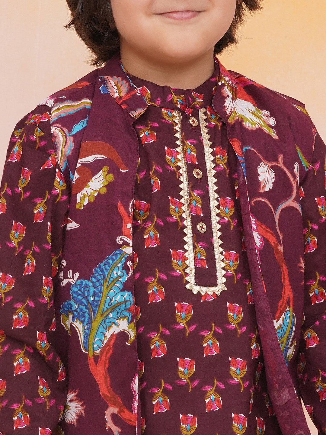 KID1 Nawab Long Jacket Kurta Set Wine
