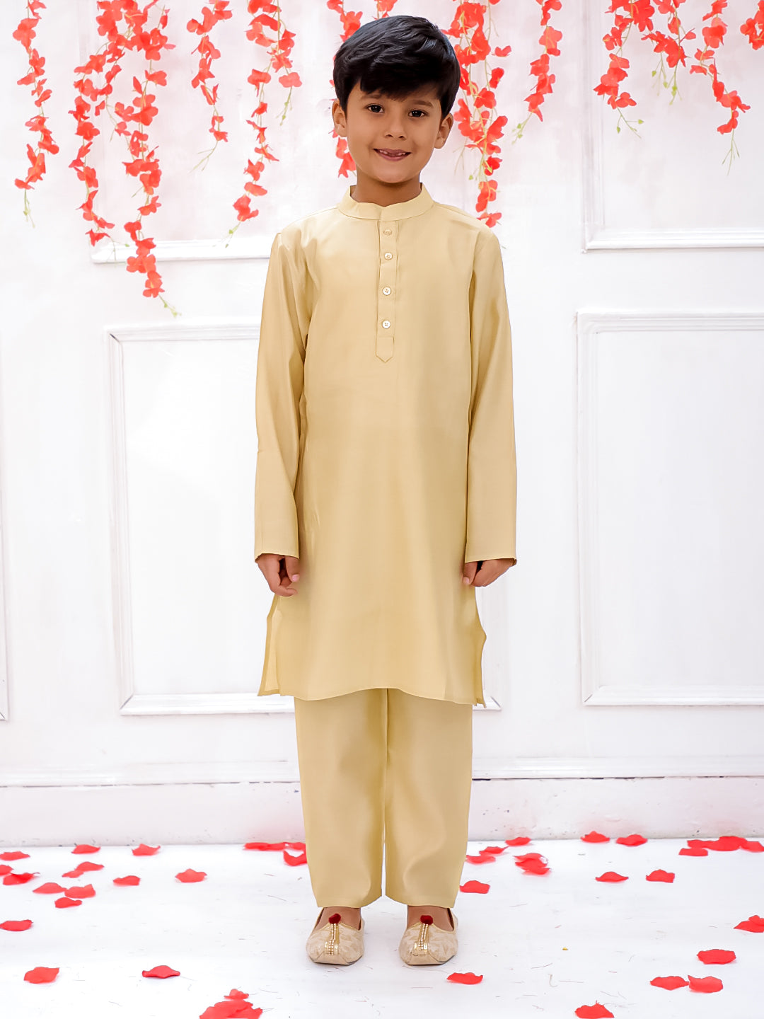 KID1 Bandhani Bundi With Gold Kurta Pyjama Orange