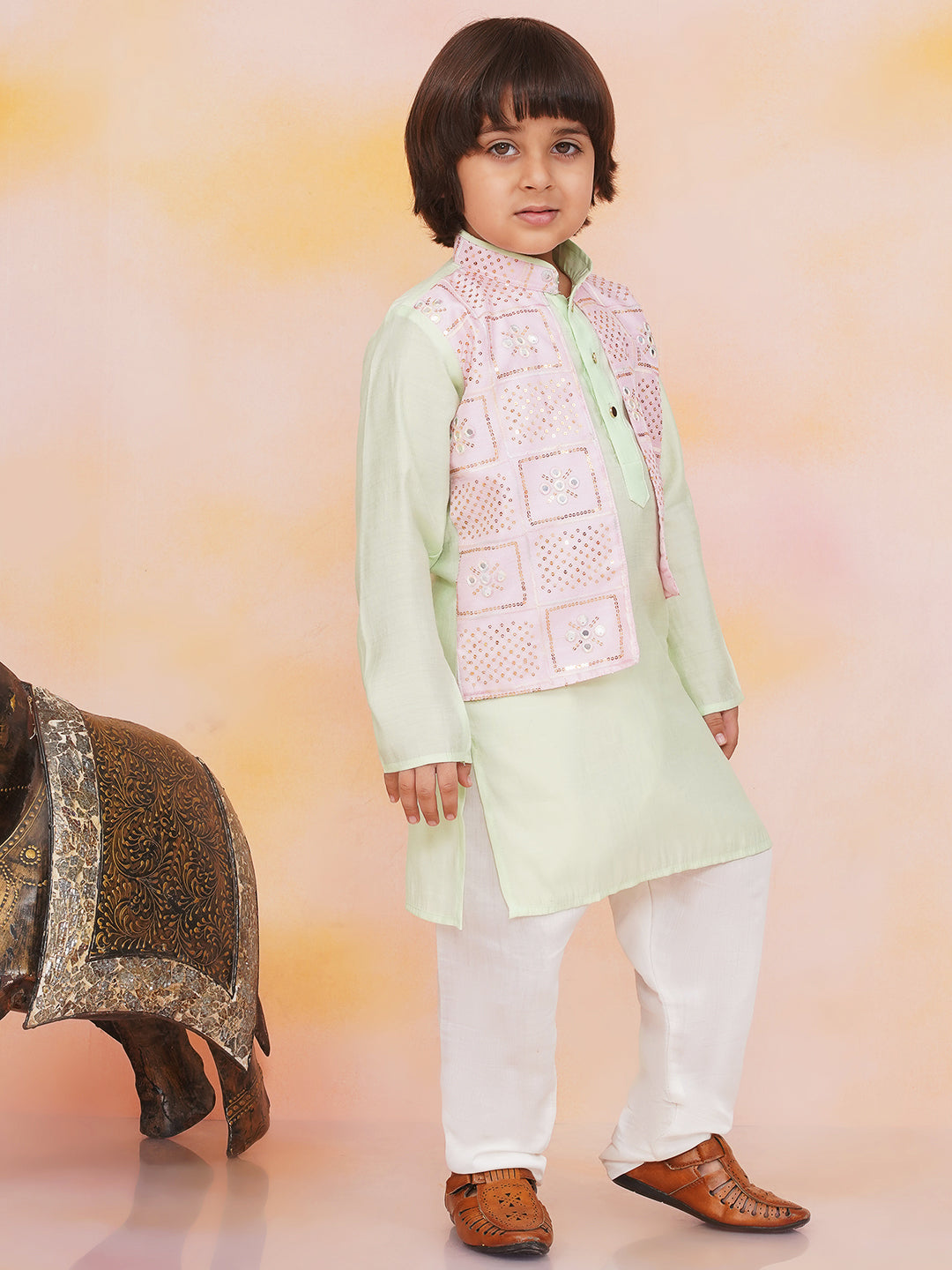 KID1 Kaancha Jacket Kurta Pyjama Set Pink