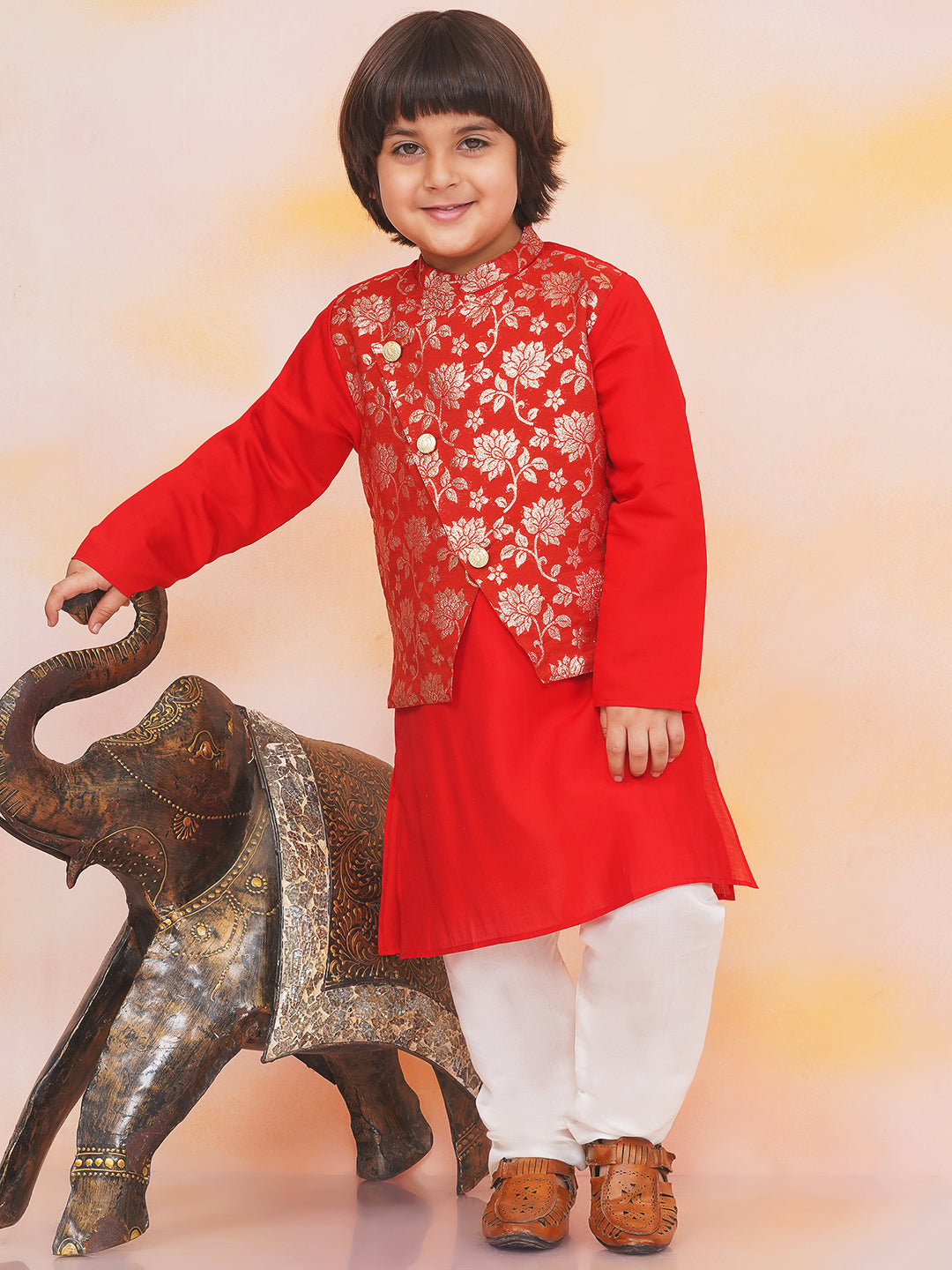 KID1 Attached Jacket Silk Kurta Set Red