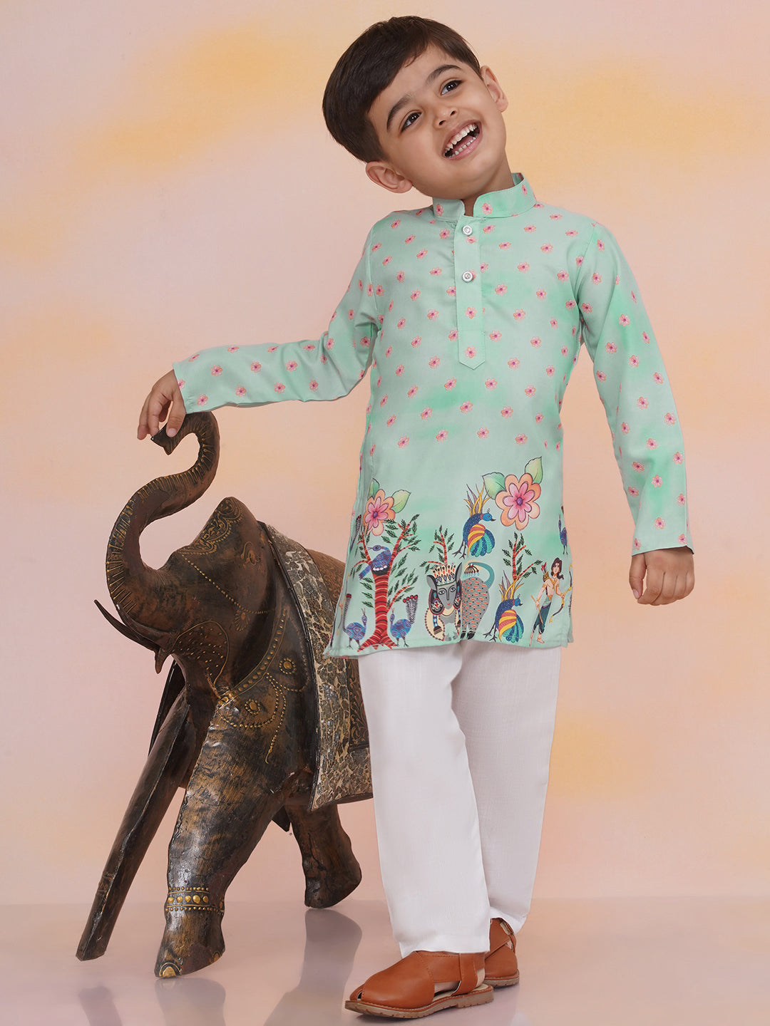 KID1 Rama Slim-Fit Printed Kurta Pyjama Green