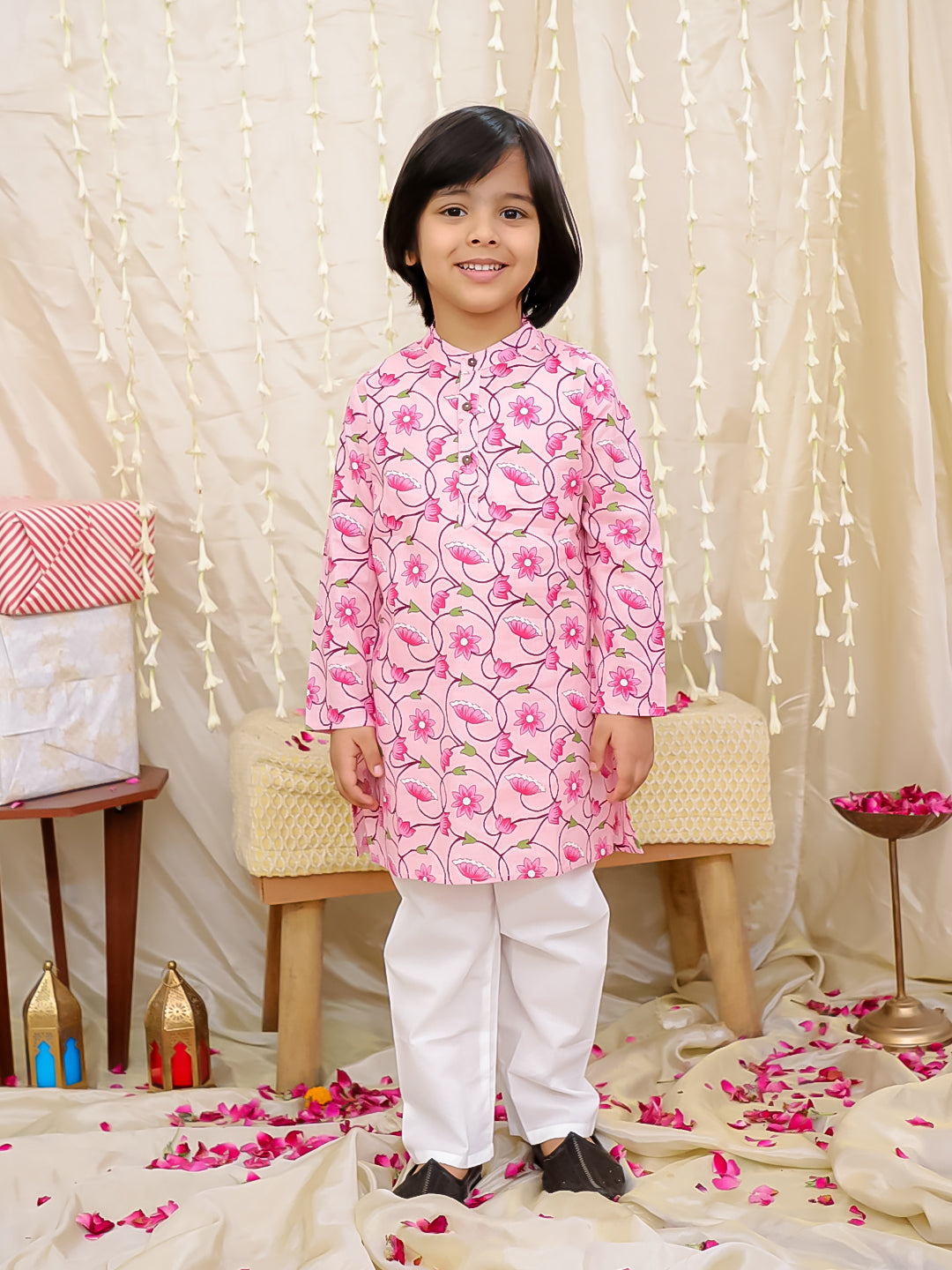 KID1 Nandi Motif Jacket Kurta Set Pink