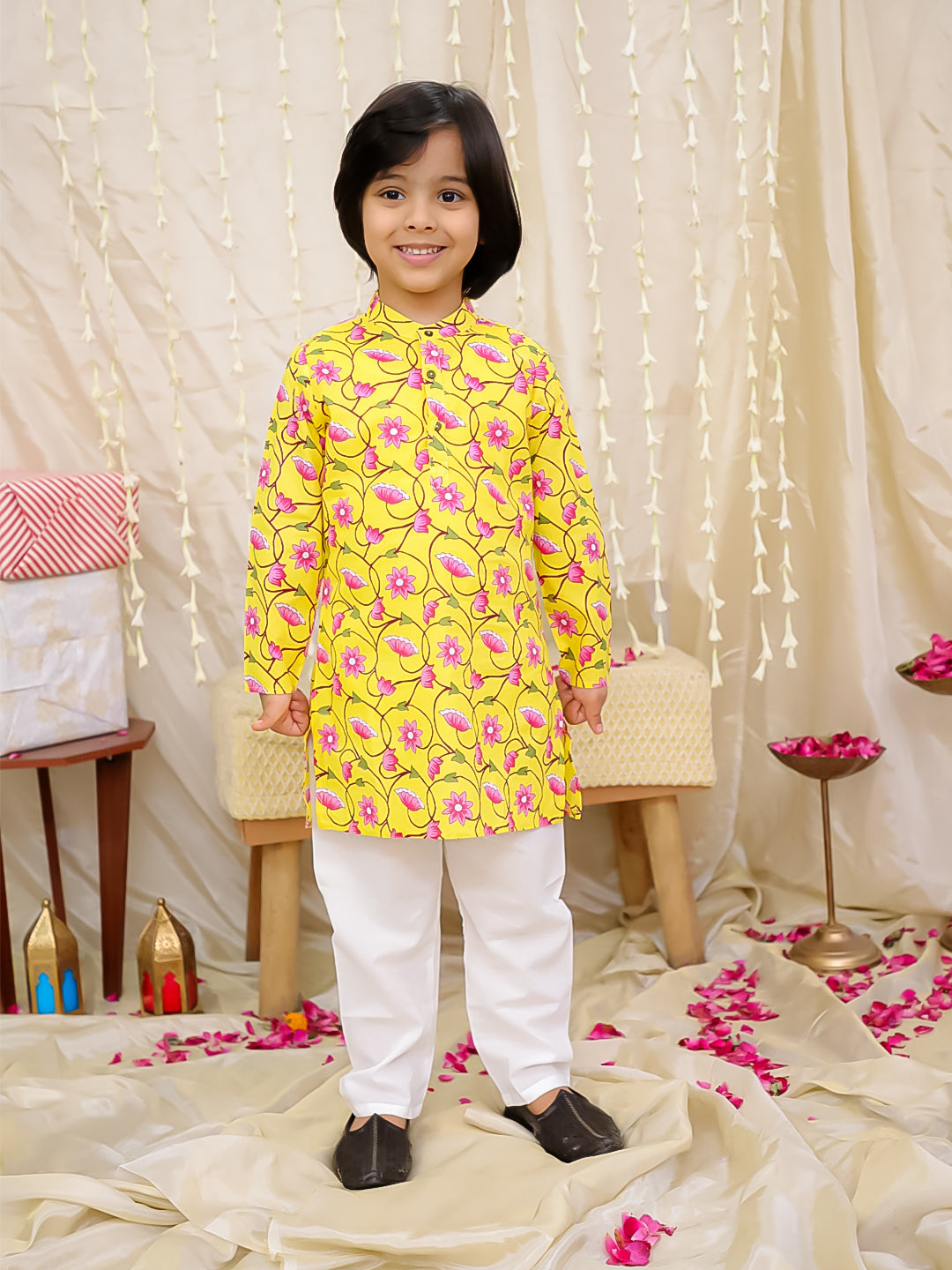 KID1 Nandi Motif Jacket Kurta Set Yellow