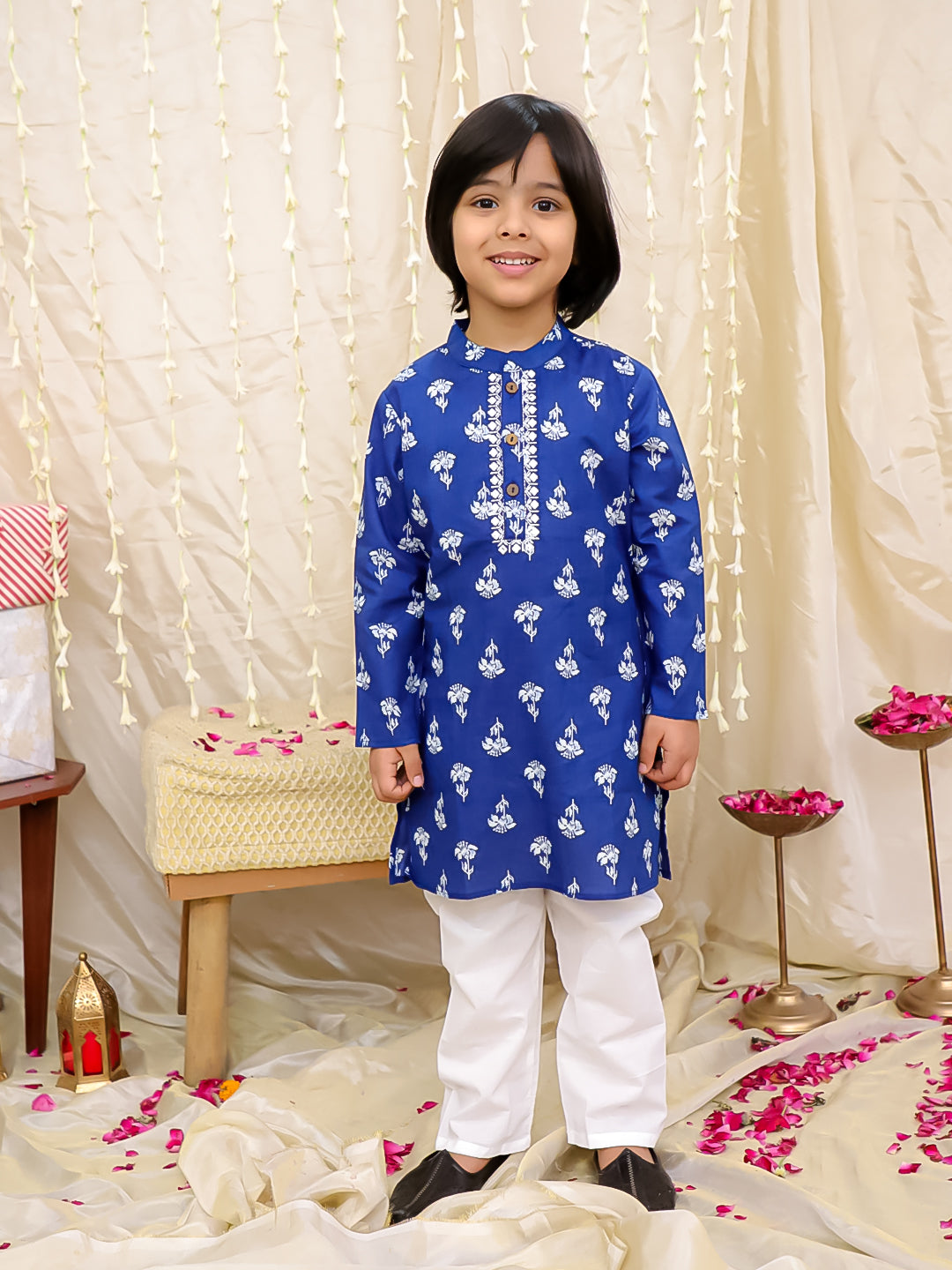 KID1 Floral Tiny Threads Kurta Pajama Set Blue