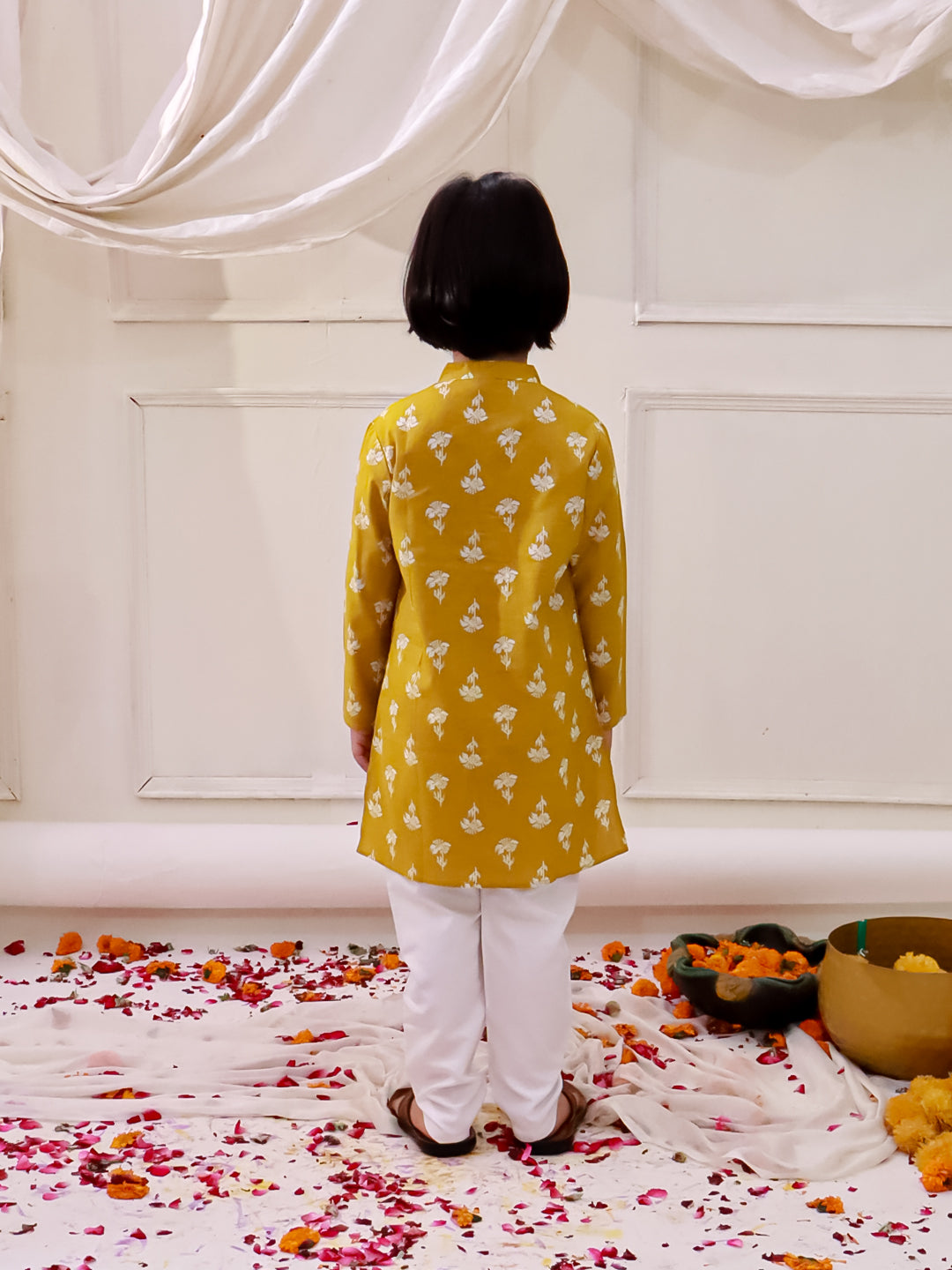 KID1 Floral Tiny Threads Kurta Pajama Set Musturd