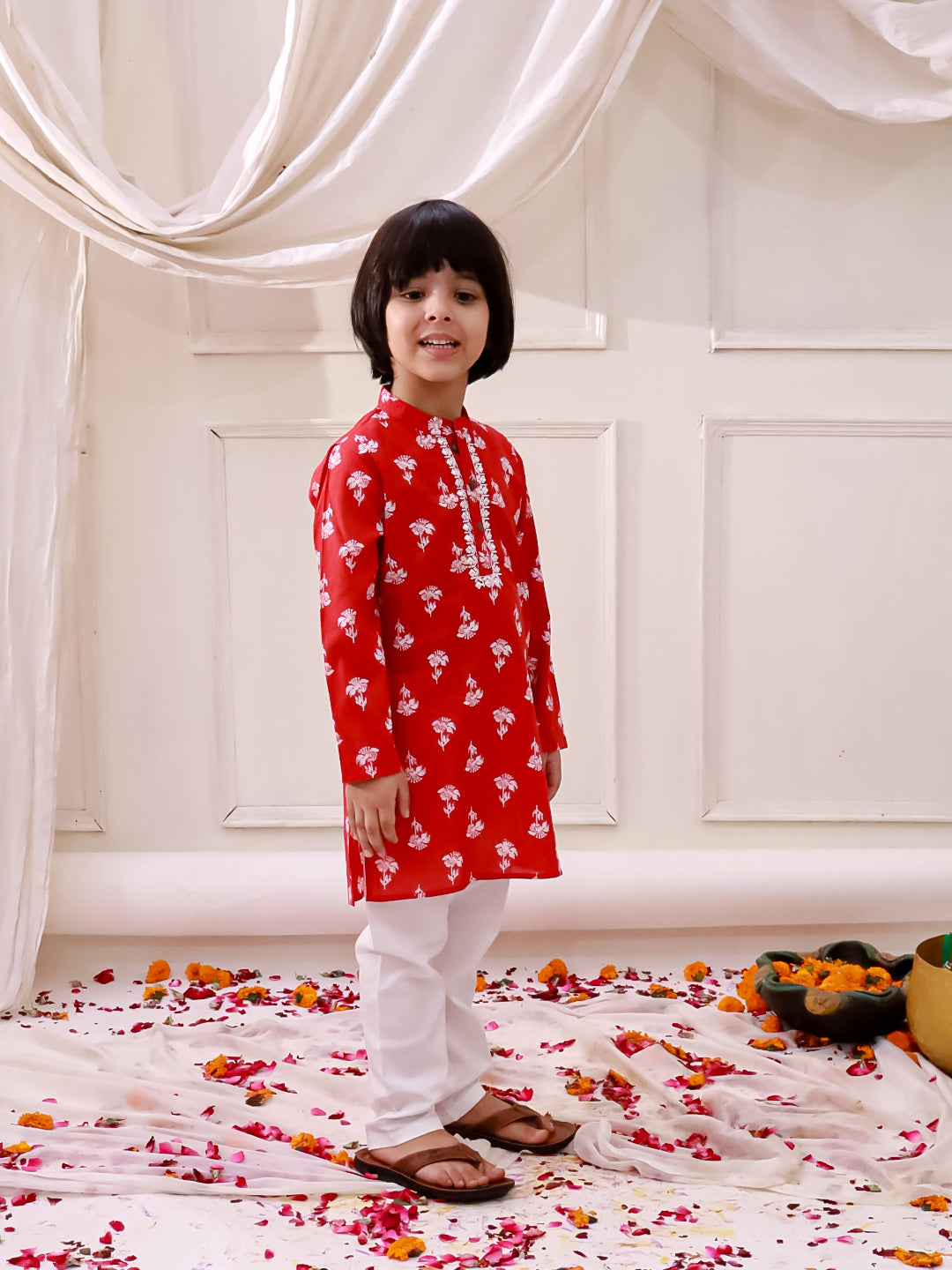 KID1 Floral Tiny Threads Kurta Pajama Set Red