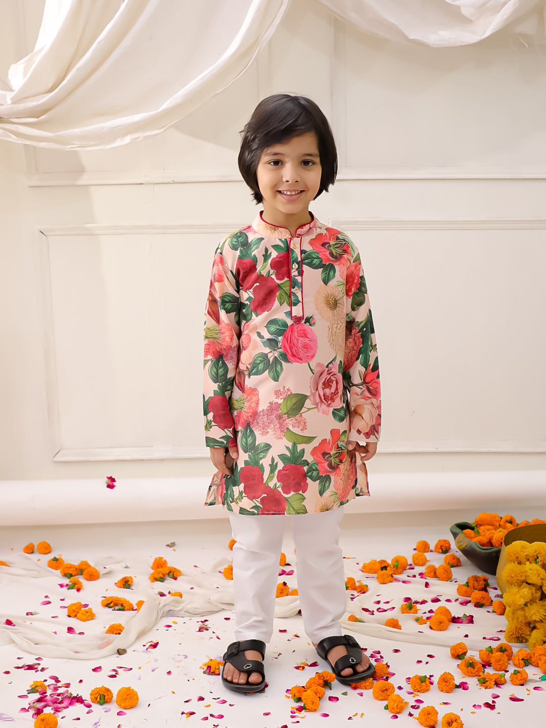 KID1 Floral Kurta Pajama Set Peach