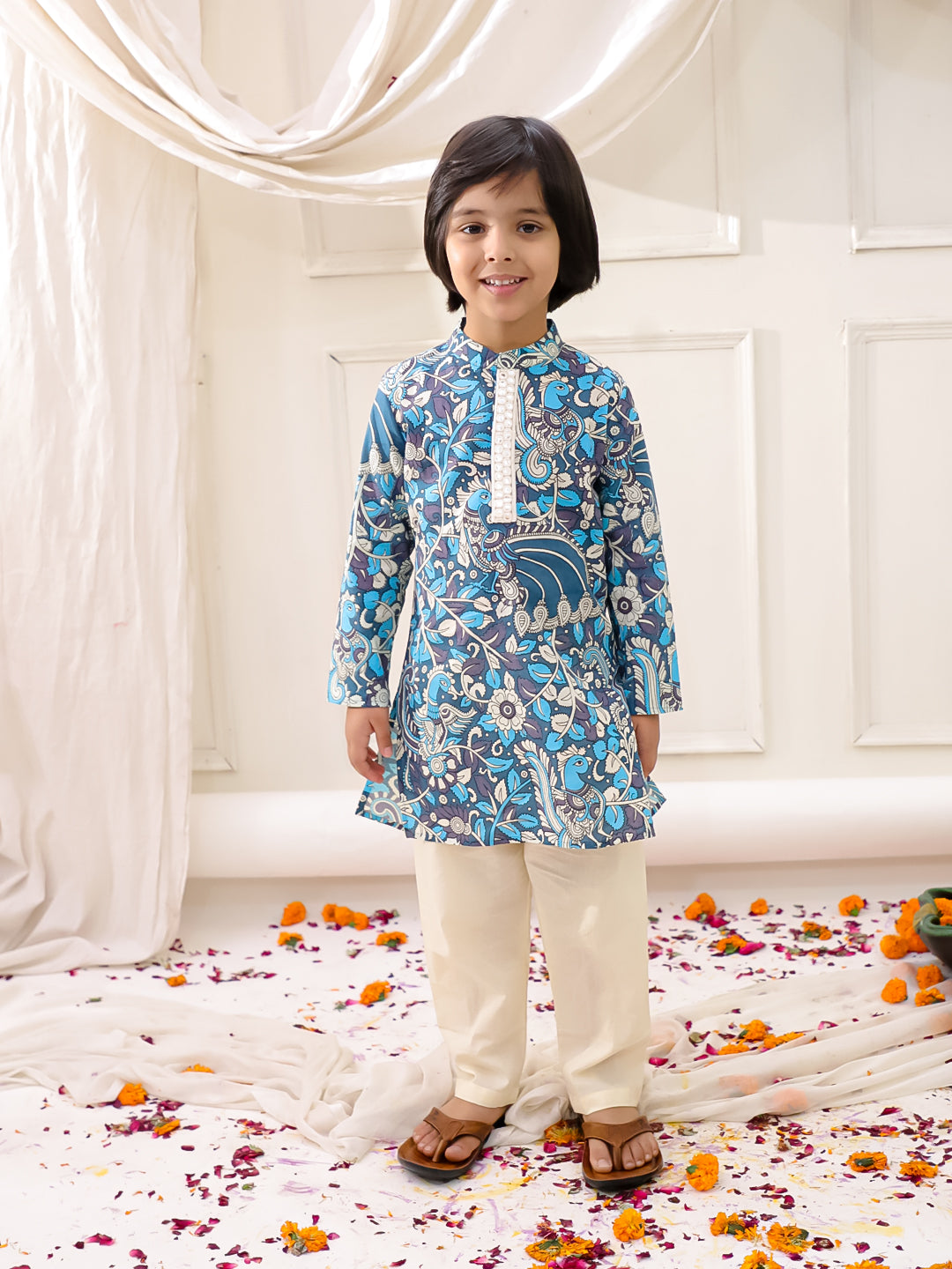 KID1 Madhubani Print Kurta Pajama Blue