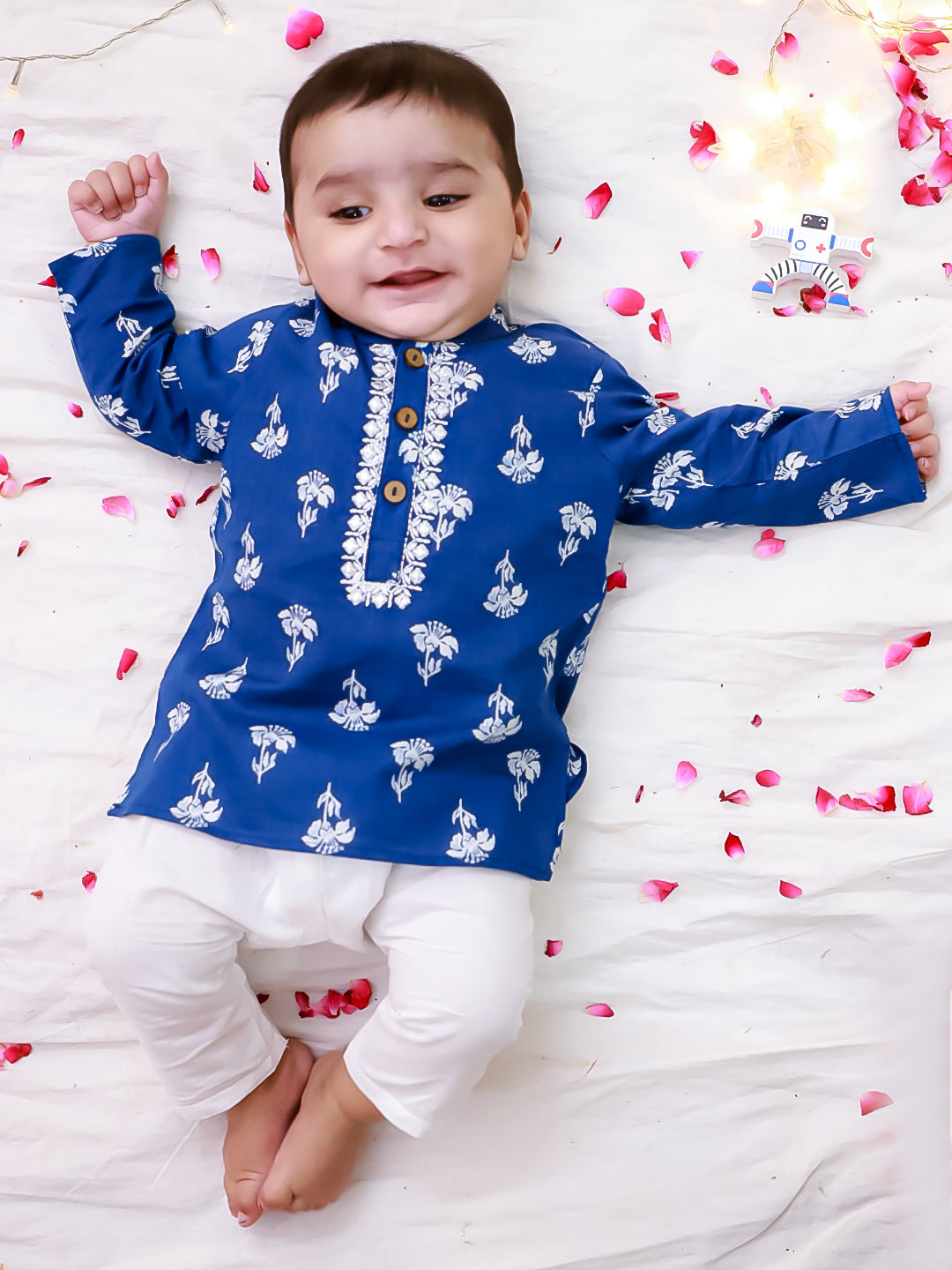KID1 Infants Floral Tiny Threads Kurta Pajama Set Blue