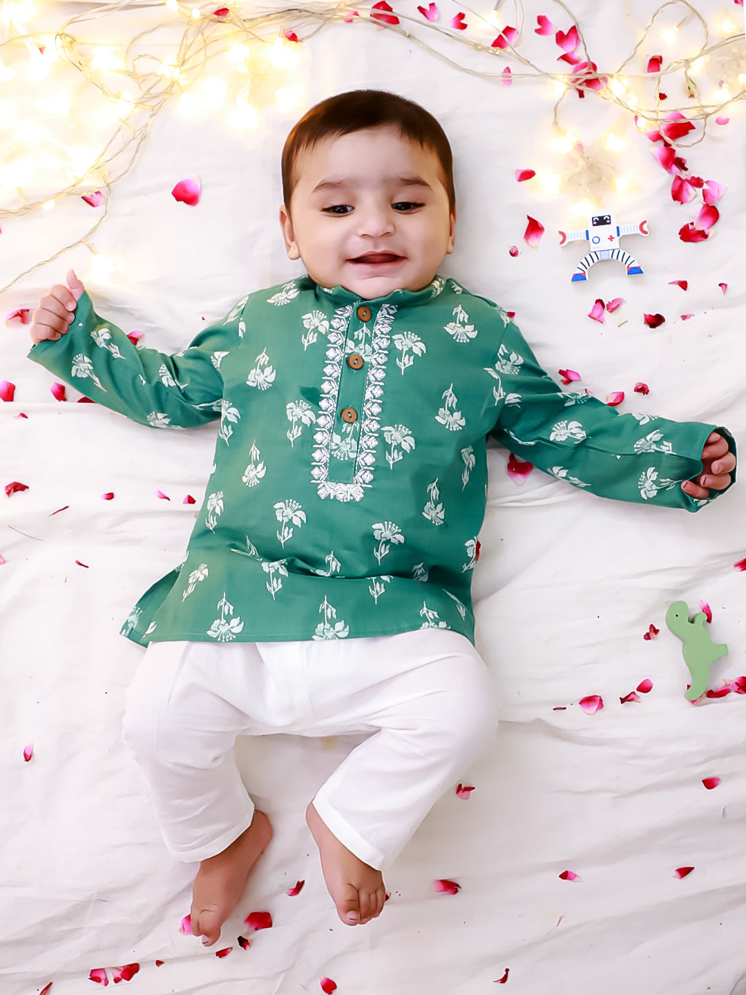 KID1 Infants Floral Tiny Threads Kurta Pajama Set Green
