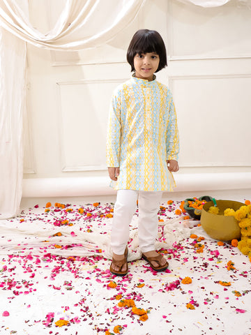 KID1 Embroidered Thread Kurta Pajama Set Yellow