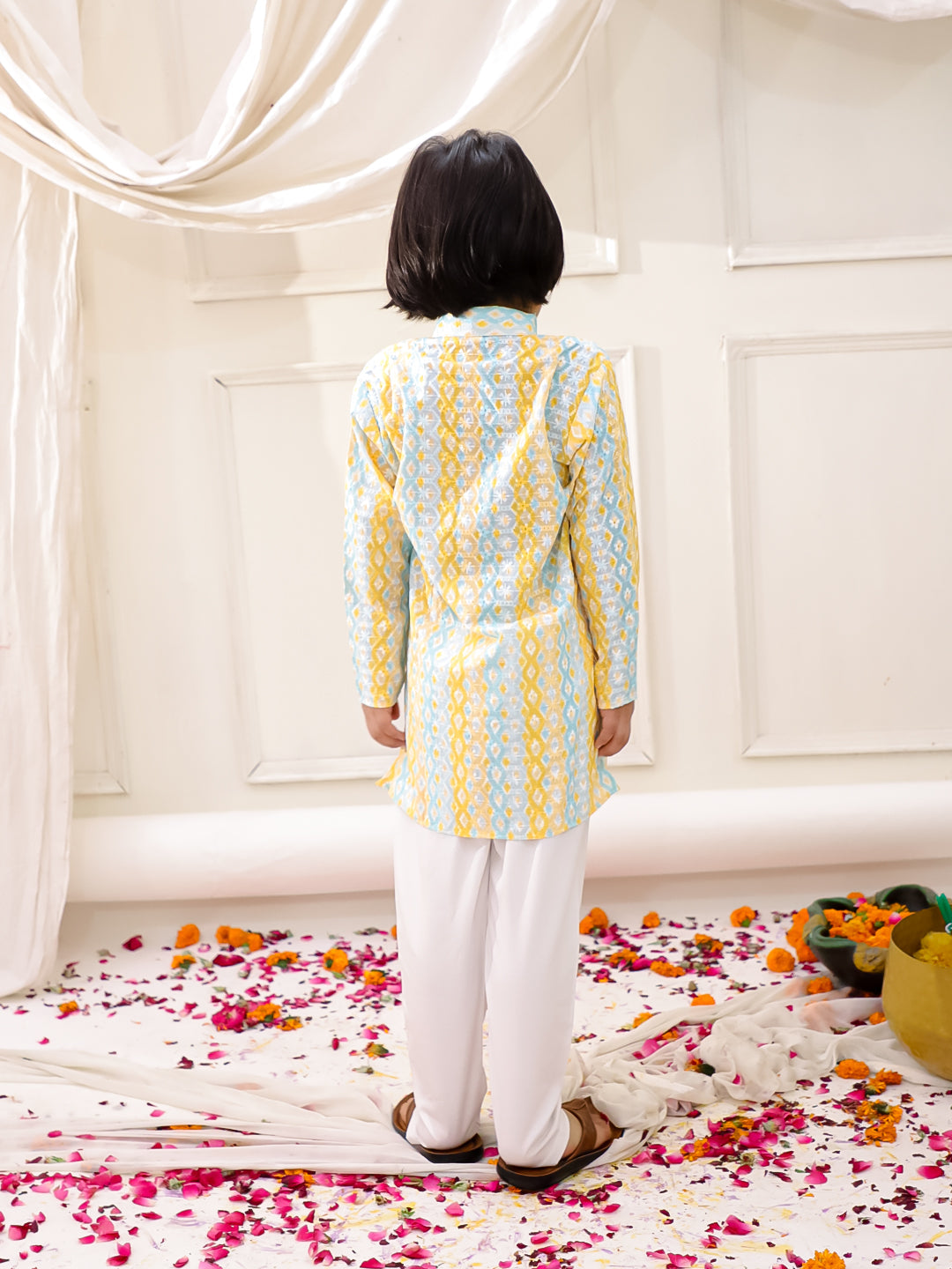 KID1 Embroidered Thread Kurta Pajama Set Yellow