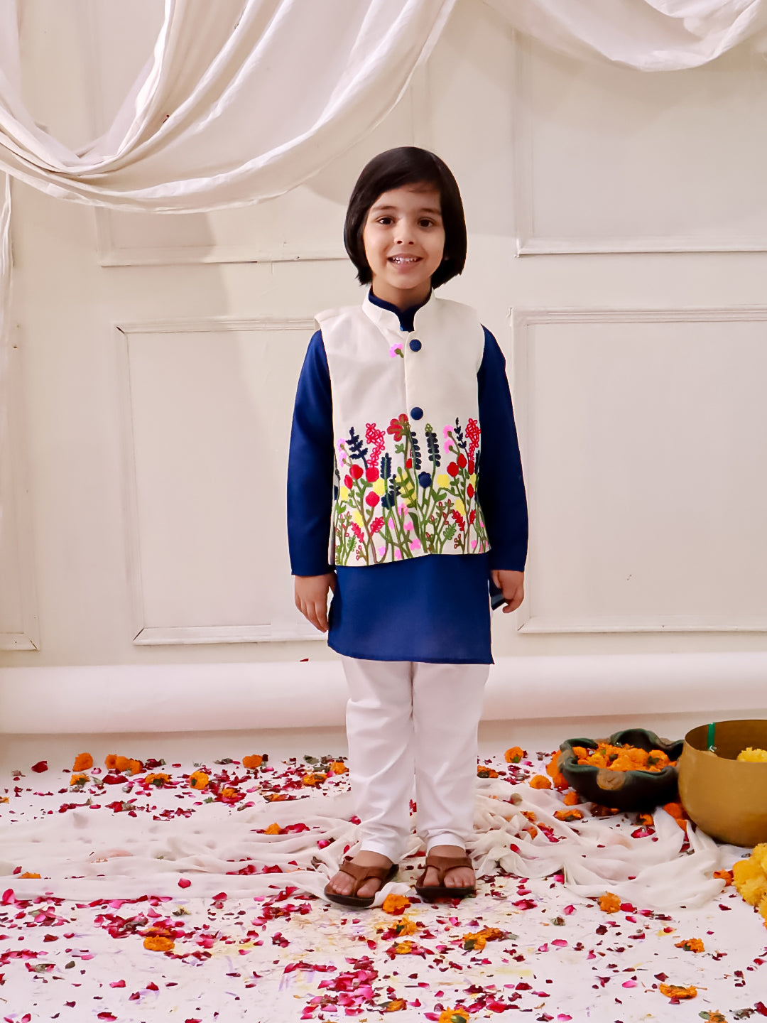 KID1 Embroidered Jacket Kurta Pyjama Set Blue