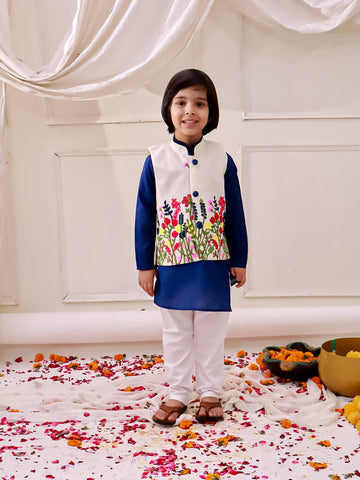 KID1 Embroidered Jacket Kurta Pyjama Set Blue
